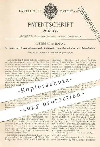 original Patent - G. Siebert , Hanau , 1892 , Verdampfer zur Konzentration von Schwefelsäure | Säure , Chemie !!