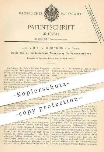 original Patent - J. M. Voith , Heidenheim a. d. Brenz , 1898 , Siebpartie für Papiermaschinen | Papier | Papierfabrik