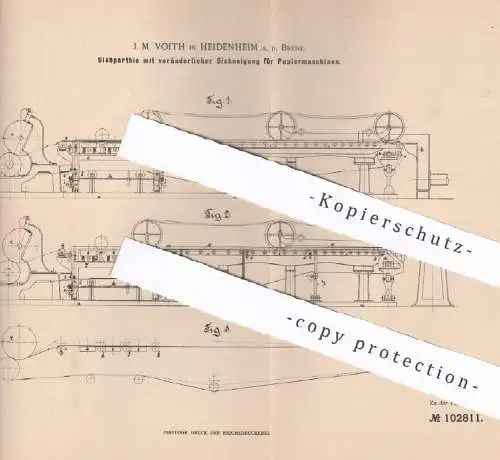 original Patent - J. M. Voith , Heidenheim a. d. Brenz , 1898 , Siebpartie für Papiermaschinen | Papier | Papierfabrik