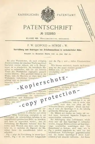 original Patent - F. W. Leopold , Hörde , 1898 , Anbringen von Arbeitsmaschinen in veränderlicher Höhe | Metall !!