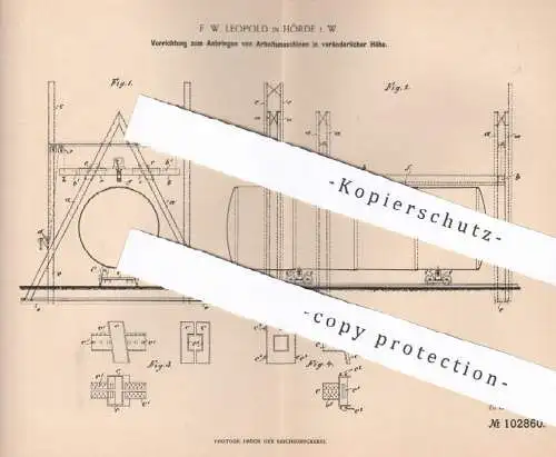 original Patent - F. W. Leopold , Hörde , 1898 , Anbringen von Arbeitsmaschinen in veränderlicher Höhe | Metall !!