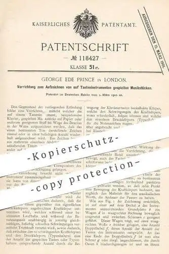 original Patent - George Ede Prince , London , England | Aufzeichnung von Musik auf Papier | Druck , Musikinstrument