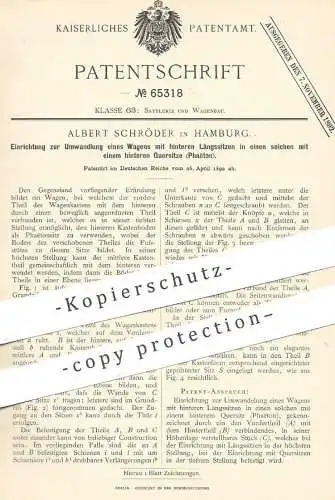 original Patent - Albert Schröder , Hamburg , 1892 , Wagen mit veränderbaren Sitzen | Kutsche , Oldtimer | Phaëton