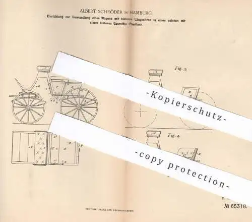 original Patent - Albert Schröder , Hamburg , 1892 , Wagen mit veränderbaren Sitzen | Kutsche , Oldtimer | Phaëton