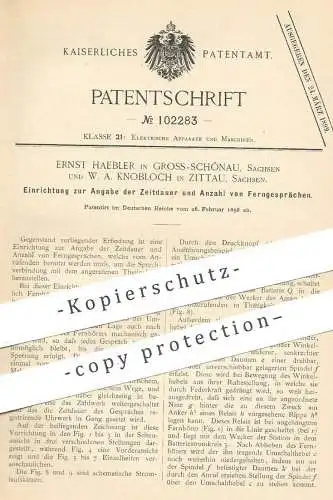 original Patent - Ernst Haebler , Groß Schönau | W. A. Knobloch , Zittau | 1898 | Zählwerk an Fernsprecher | Telefon !!