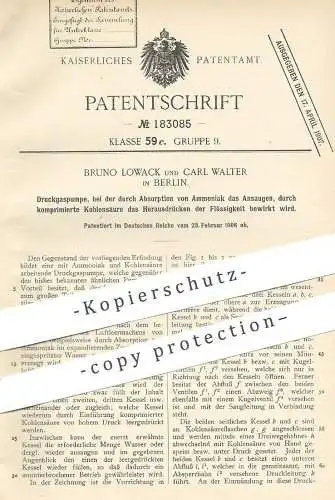 original Patent - Bruno Lowack , Carl Walter , Berlin , 1906 , Druckgaspumpe | Druck - Gaspumpe | Ammoniak !!