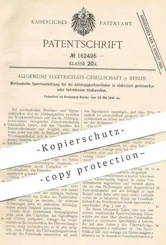 original Patent - Allgemeine Elektrizitäts-Gesellschaft , Berlin , 1904 , Mechanische Sperre am elektr. Stellwerk !!!