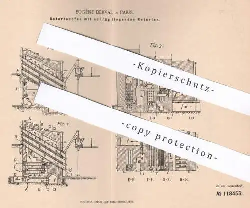 original Patent - Eugène Derval , Paris , Frankreich , 1899 , Retortenofen mit schräg liegenden Retorten | Ofen , Gas !
