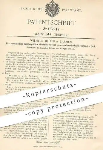original Patent - Wilhelm Beller , Barmen , 1906 , Tisch für Gaskocher | Kochtisch , Koch , Kochen , Herd , Gasherd !!!