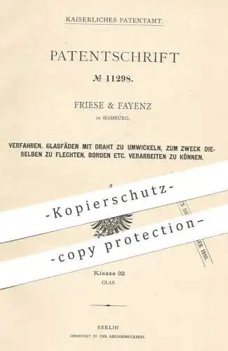 original Patent - Friese & Fayenz , Hamburg , 1880 , Glasfäden mit Draht umwickeln | Glas , Flechten | Lyoner Draht
