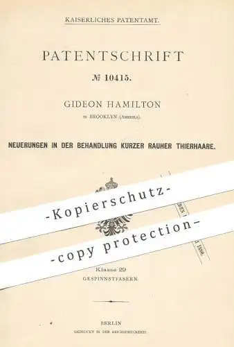 original Patent - Gideon Hamilton , Brooklyn / New York / USA  1879 , Behandlung kurzer Tierhaare | Haare , Filz , Wolle