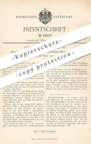 original Patent - Albert Franken , Köln / Rhein  1893 , Blechbüchsenöffner | Dosenöffner , Messer , Klinge , Schneidzeug