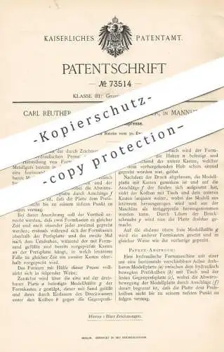 original Patent - Carl Reuther | Bopp u. Reuther , Mannheim , 1892 , Hydraulische Formpresse | Hydraulik - Presse !!