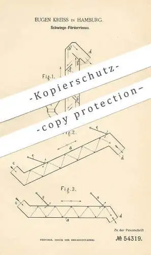 original Patent - Eugen Kreiss , Hamburg , 1889 , Schwinge - Förderrinnen | Hebezeug , Förderband , Schnecke , Transport