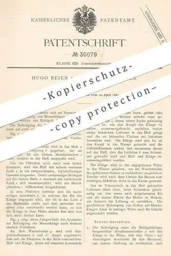 original Patent - Hugo Bien , Wald / Solingen , 1884 , Befestigung für Messerhefte | Messer , Klinge , Schneidwerkzeug
