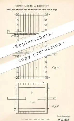 original Patent - Johann Lessing , Lippstadt , 1884 , Kober zum Verpacken und Aufbewahren der Eier , Obst | Holz , Kiste