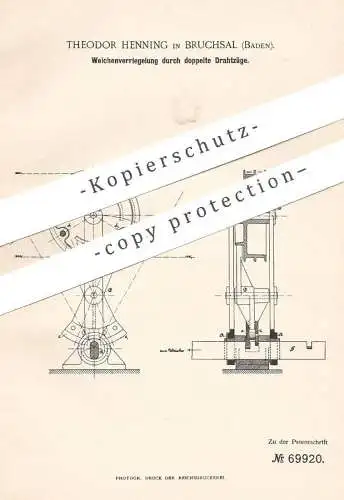 original Patent - Theodor Henning , Bruchsal / Baden , 1893 , Weichenverriegelung | Eisenbahn Weiche | Zug , Züge !!!