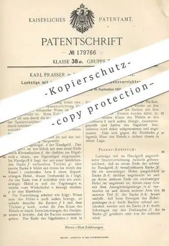 original Patent - Karl Prasser , Meißen Triebischtal , 1905 , Laubsäge | Sägen , Sägen , Holz , Tischler !!