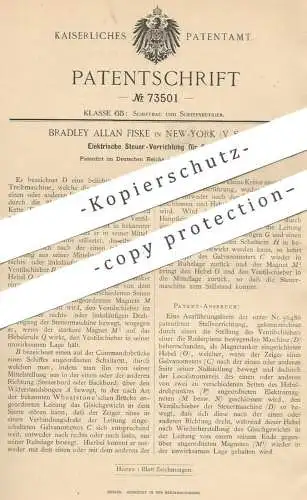 original Patent - Bradley Allan Fiske , New York , USA , 1891 , Elektrische Steuerung für Schiffe | Schiff | Wheatstone