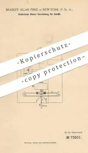 original Patent - Bradley Allan Fiske , New York , USA , 1891 , Elektrische Steuerung für Schiffe | Schiff | Wheatstone