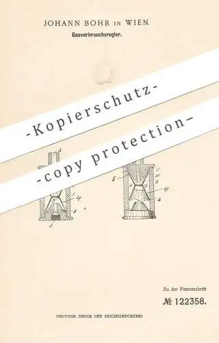 original Patent - Johann Bohr , Wien , Österreich , 1900 , Gasverbrauchsregler | Gas , Brenner , Gasmotor , Motor !!