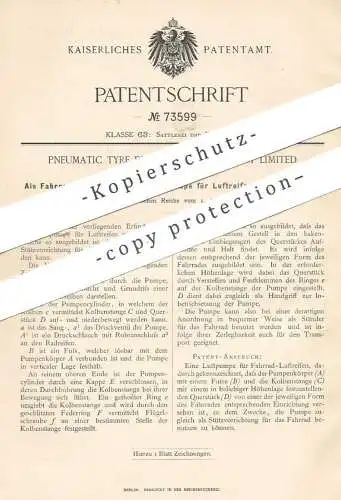 original Patent - Pneumatic Tyre Development Company Ltd. London , England , 1893 , Luftpumpe & Fahrradständer | Fahrrad