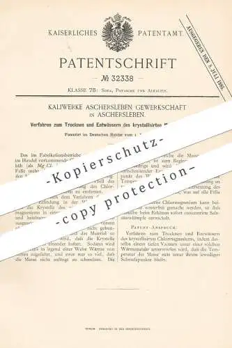 original Patent - Kaliwerke Aschersleben Gewerkschaft 1885 | Trocknen & Entwässern von kristallisiertem Magnesiumchlorid