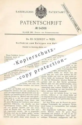 original Patent - Dr. Ed. Schmidt , Wien , Österreich , 1890 , Reinigen von Rohzucker | Zucker , Zuckerfabrik !!