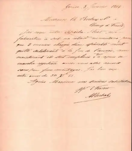 Brief an Ch. Rubens in La Chaux-de-Fonds 1864  !!!