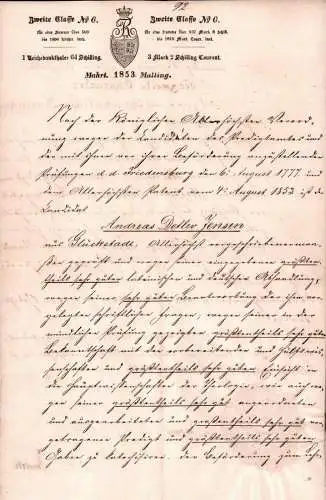 Dokument Adel , Glückstadt 1853 , A.D. Jensen , Friedensburg , Prof. Molbeck !!!