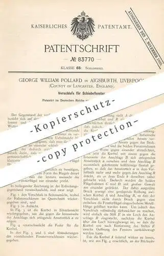 original Patent - George William Pollard , Aigsburth , Liverpool , Lancaster , England , 1894 , Fenster - Verschluss