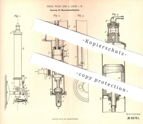 original Patent - Fried. Wilh. Erb , Lahr / Schwarzwald , 1895 , Steuerung für Wasserdruckluftpumpe | Druckluftpumpe