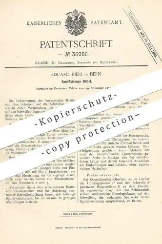 original Patent - Eduard Bieri , Bern , Schweiz , 1885 , Spurfixierungs- Dübel | Eisenbahn - Schienen | Schwellen !!!