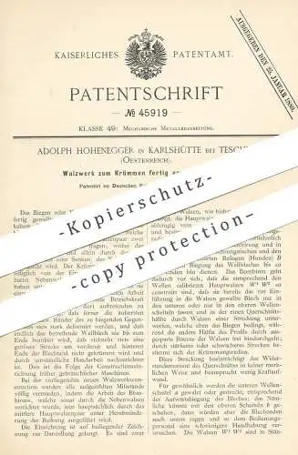 original Patent - Adolph Hohenegger , Karlshütte / Teschen / Österreich , 1888 , Walzwerk | Walze , Blech , Blechwalze