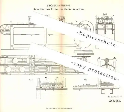 original Patent - E. Düring , Itzehoe , 1885 , Maschine zur Herst. von Würfelzucker | Zucker , Zuckerfabrik !!!