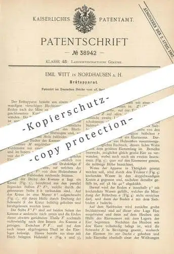 original Patent - Emil Witt , Nordhausen / Harz , 1886 , Brütapparat | Brütkasten , Brutkasten | Brüten , Geflügel !!!