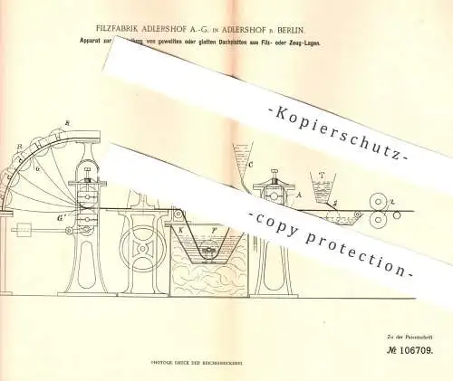 original Patent - Filzfabrik Adlershof AG / Berlin , 1899 , Dachplatten aus Filz- o. Zeuglage | Dach , Dachdecker , Filz