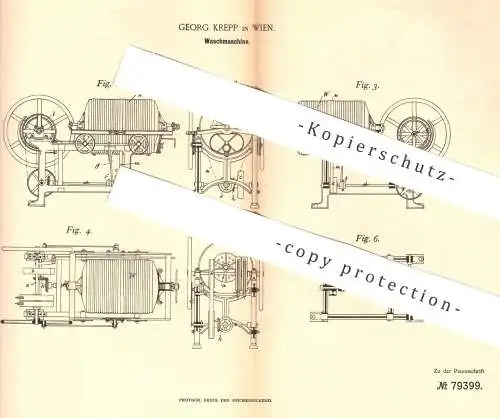 original Patent - Georg Krepp / Wien / Österreich , 1894 , Waschmaschine | Waschmaschinen | Wäsche | Waschtrommel