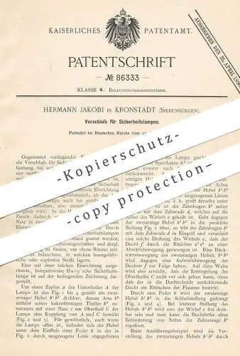 original Patent - Hermann Jakobi , Kronstadt / Siebenbürgen , 1895 , Verschluss für Sicherheitslampe | Lampe , Laterne