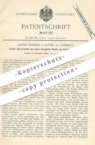original Patent - Alfred Semmler , Kappel / Chemnitz , 1890 , Kulierwirkstuhl | Wirkstuhl | Wirken | Webstuhl , Stricken