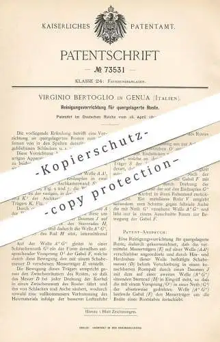 original Patent - Virginio Bertoglio , Genua , Italien , 1893 , Reinigung für quergelagerte Roste | Ofenrost | Ofen !!!