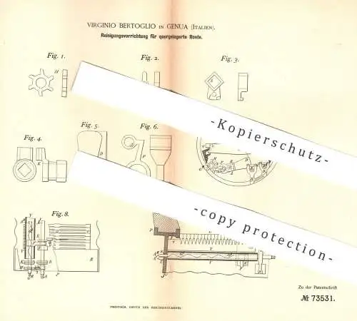 original Patent - Virginio Bertoglio , Genua , Italien , 1893 , Reinigung für quergelagerte Roste | Ofenrost | Ofen !!!