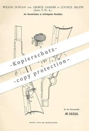 original Patent - Wilson Duncan , George Carson , Council Bluffs , Iowa , USA | Kinnstütze für Gewehr | Pistole | Waffe