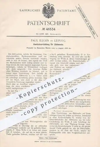 original Patent - Paul Illgen , Leipzig , 1888 , Kontrolle für Zählwerk | Gas , Umdrehung , Rechner , Kasse !!