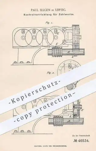 original Patent - Paul Illgen , Leipzig , 1888 , Kontrolle für Zählwerk | Gas , Umdrehung , Rechner , Kasse !!