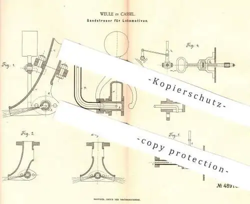 original Patent - Weule , Kassel , 1889 , Sandstreuer für Lokomotive | Eisenbahn - Dampf - Streufahrzeug | Salzstreuer