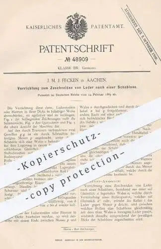 original Patent - J. M. J. Fecken , Aachen , 1889 , Zuschneiden von Leder per Schablone | Gerber , Gerberei !!