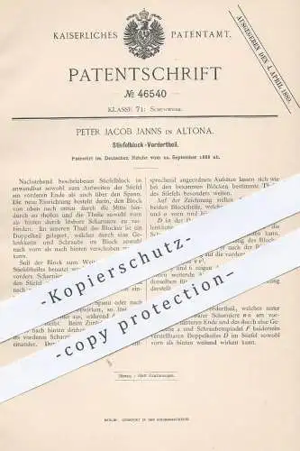 original Patent - Peter Jacob Janns , Hamburg Altona , 1888 , Stiefelblock - Vorderteil | Stiefel , Schuhwerk , Schuster