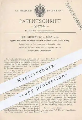 original Patent - Gebr. Stollwerck , Köln / Rhein 1885 , Darren & Rösten von Malz , Cichorien , Kaffee , Kakao | Röstung