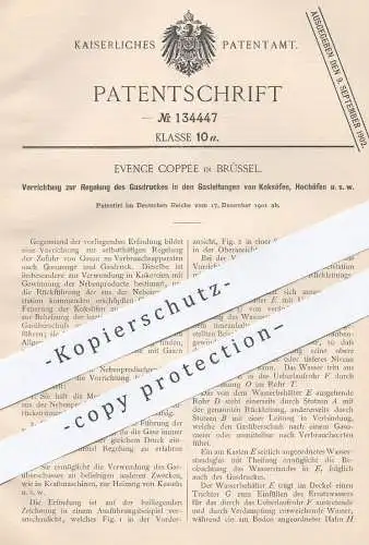 original Patent - Evence Coppée , Brüssel , 1901 , Regelung von Gasdruck in Gasleitungen von Koksofen , Hochofen , Ofen